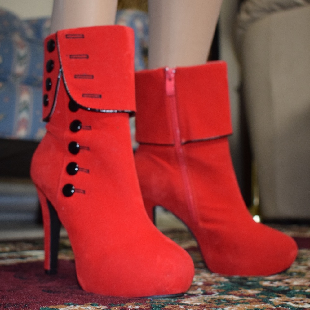 Red Boots with Black Buttons